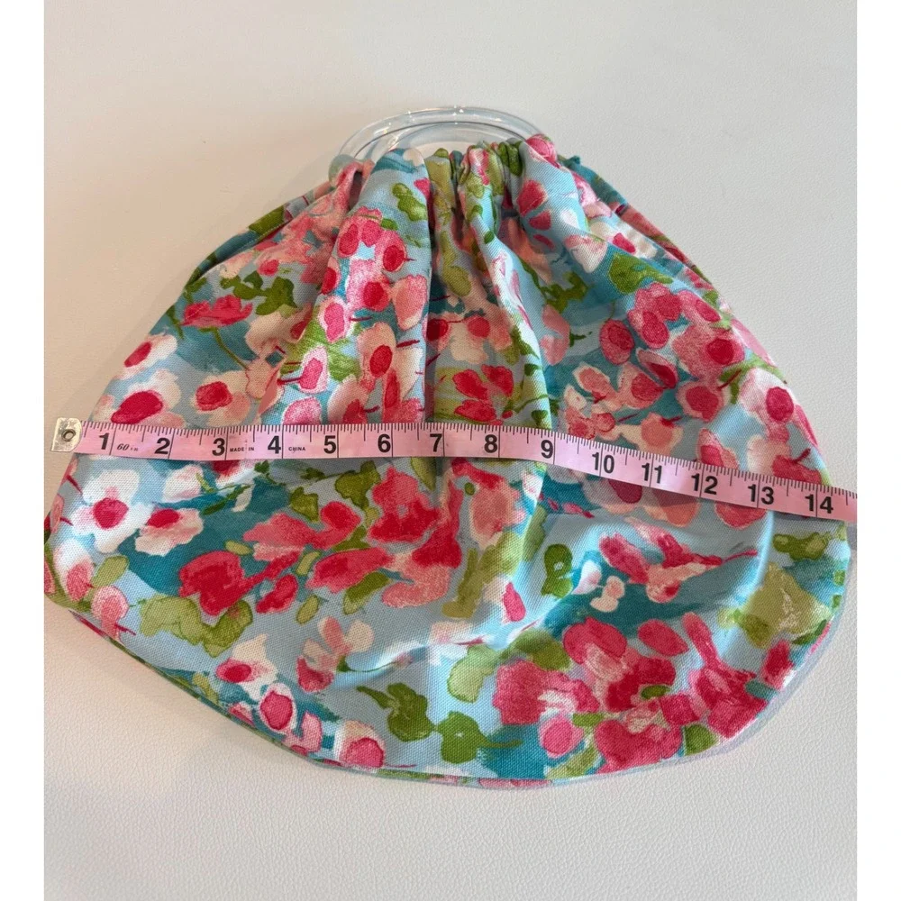 Vintage Floral Cotton Clear Acrylic Handled Bag Pink Blue